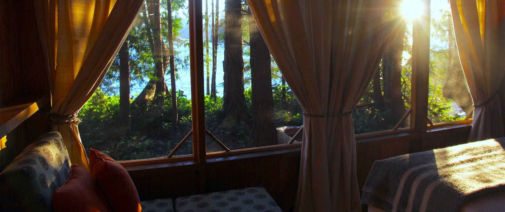 The Morning sun filtering through the trees and into one of our cabana eco resort accommodation